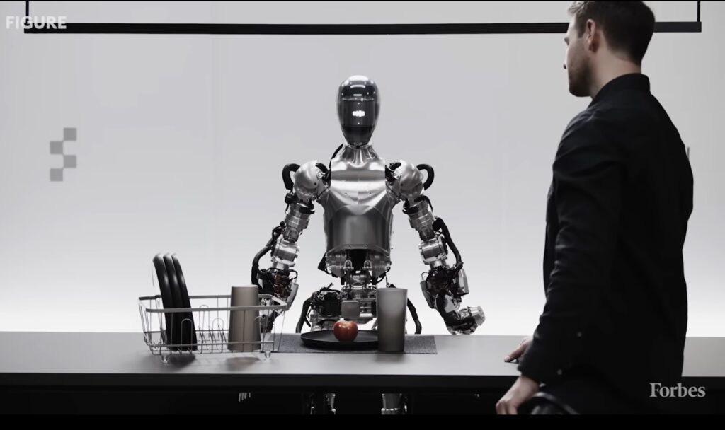 A screenshot of the Figure 1 robot selecting an apple from a table