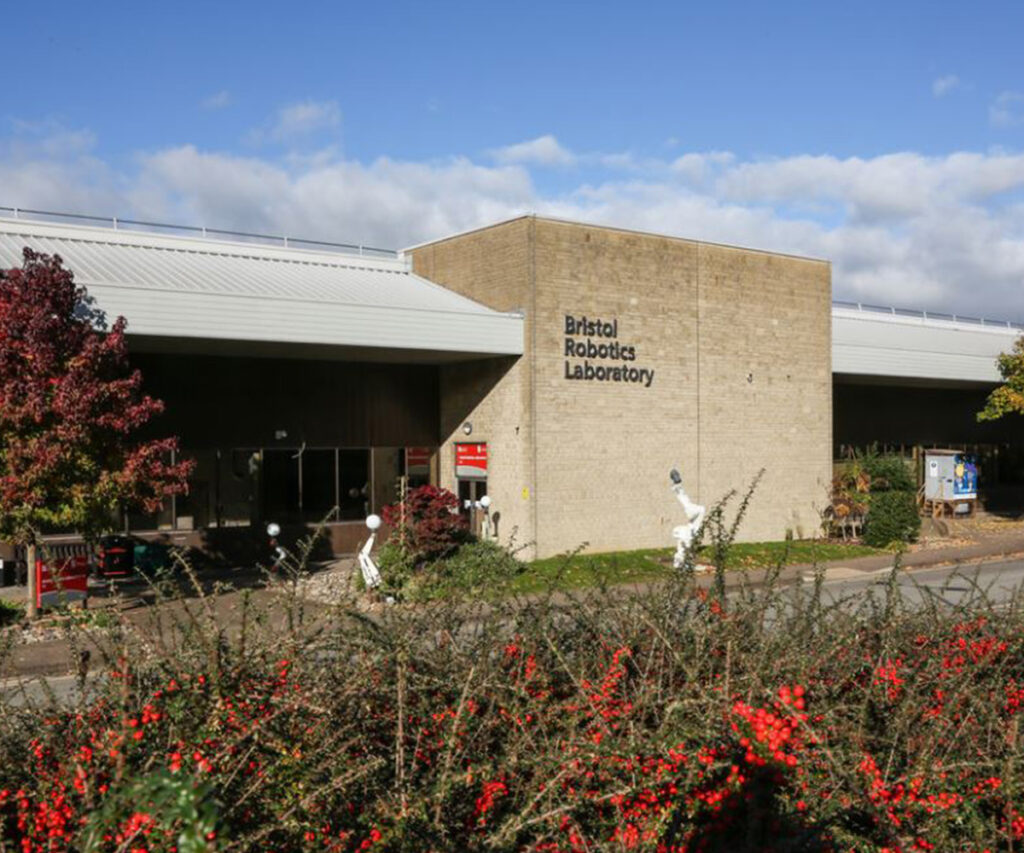 The outside of a building, with a sign saying Bristol Robotics Laboratory.