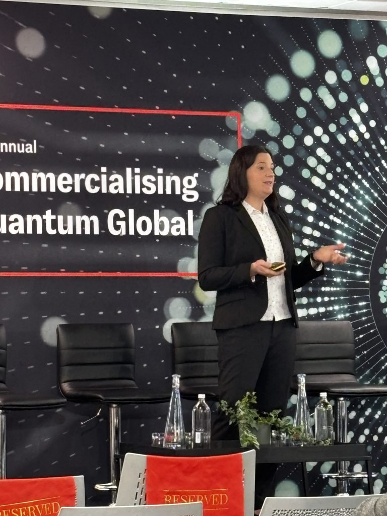 Kathrin Spendier speaking at the 4th Economist Impact Commercialising Quantum Global event.