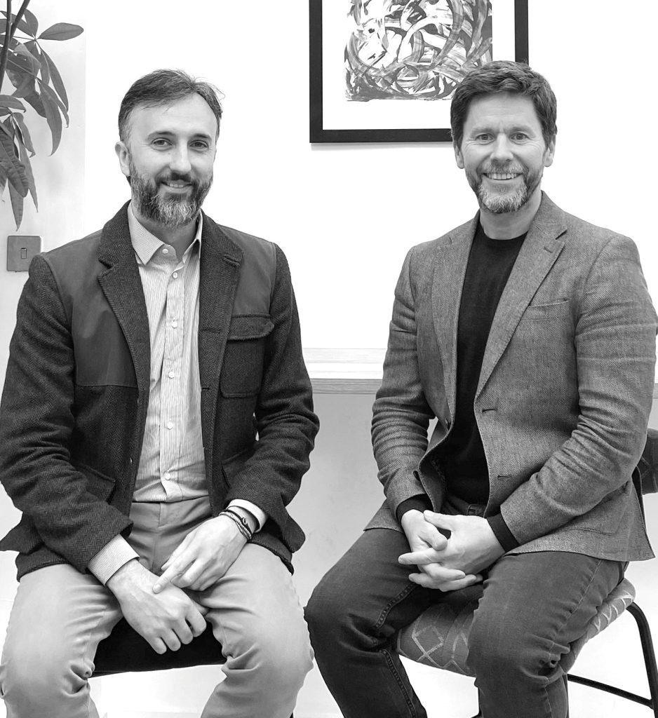 A black and white photograph of Duality co-founders Anthony Laing and Alberto Politi.